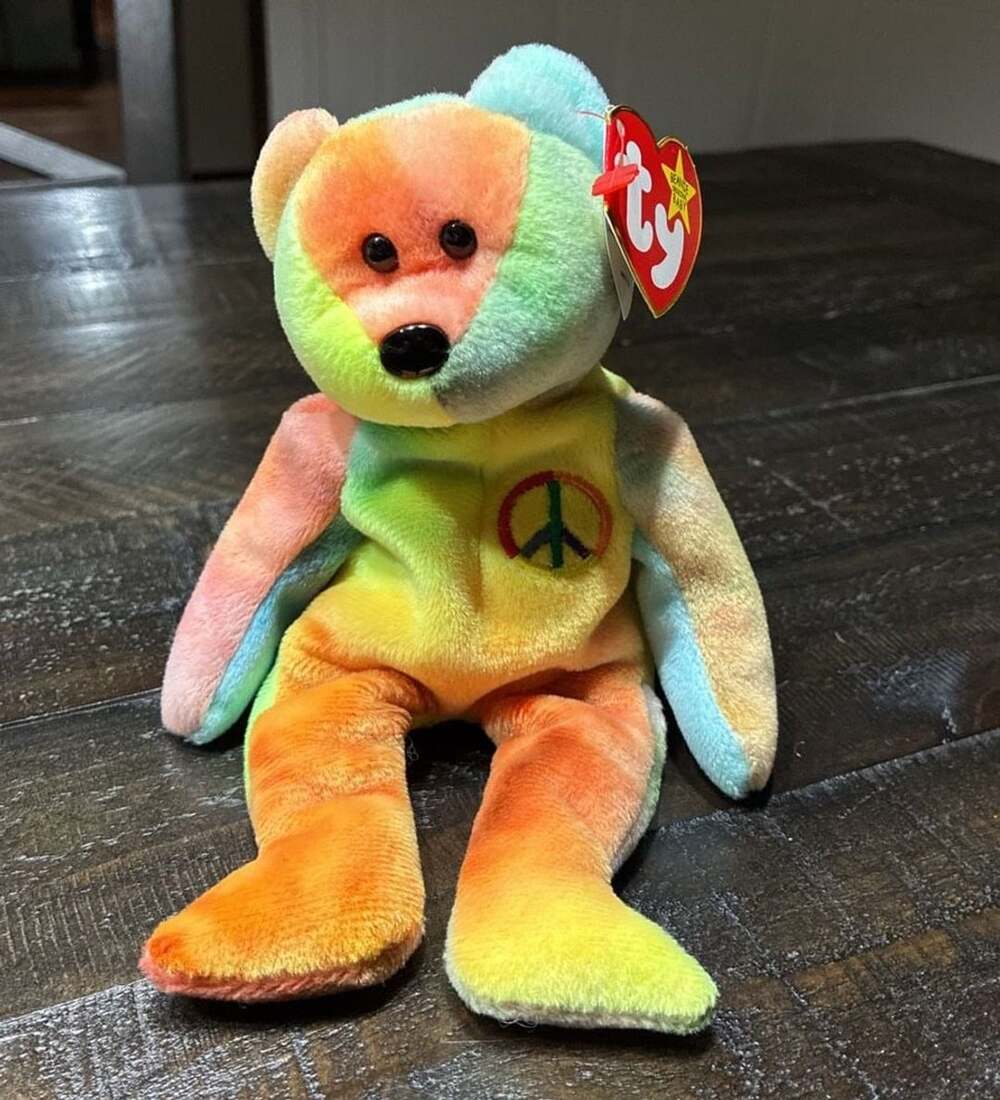 Ty Beanie Babies Peace The Bear Multi Colored Tie Dye 1996 Plush Toy